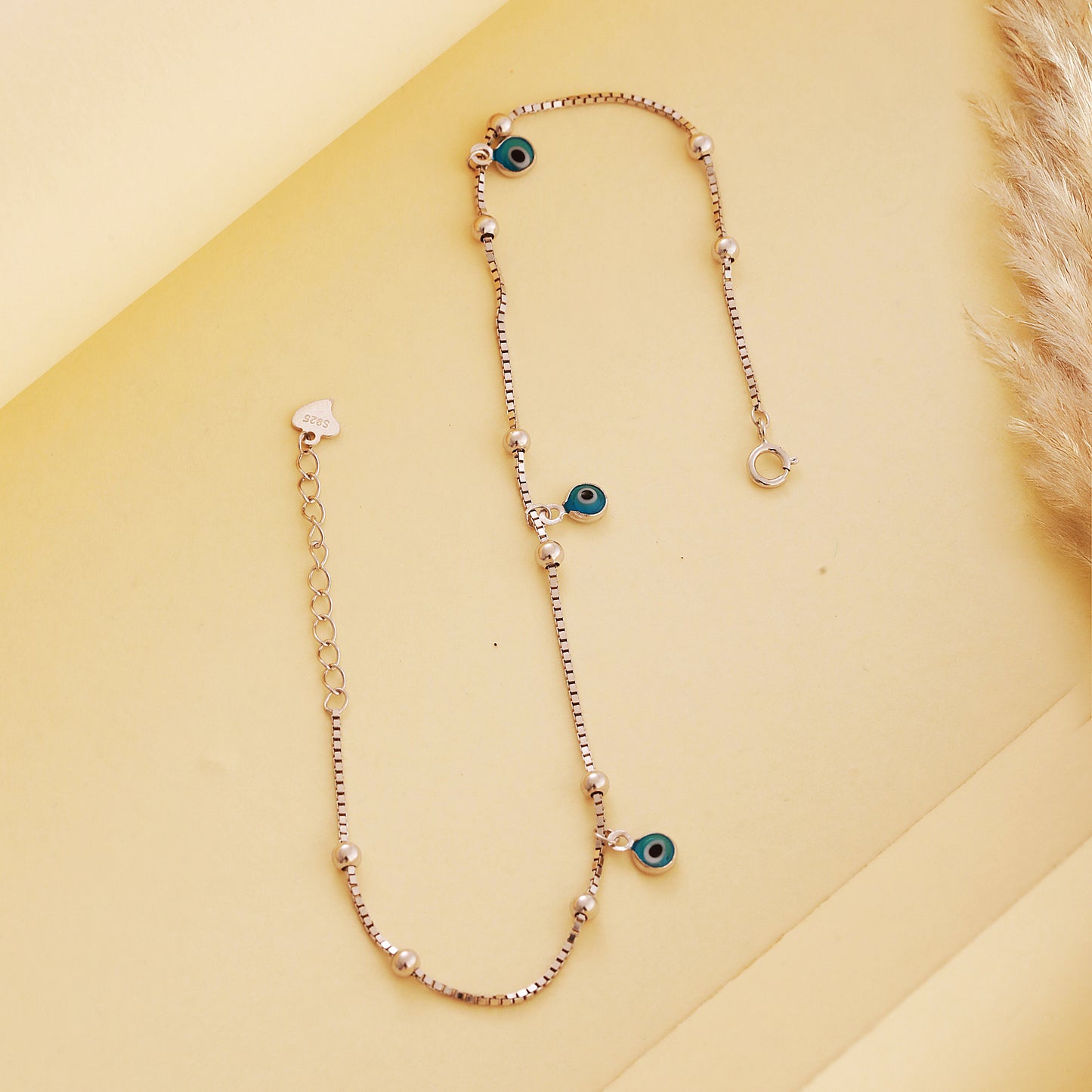 Evil Eye 925 Sterling Silver Minimal Anklet