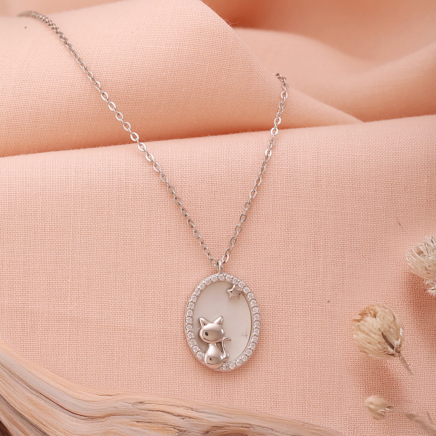 925 Silver Celestial Cat Pendant & Chain