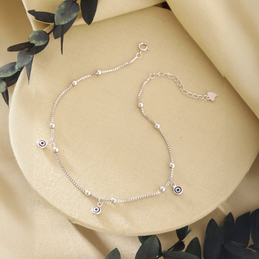 925 Silver Evil Eye Charm Anklet