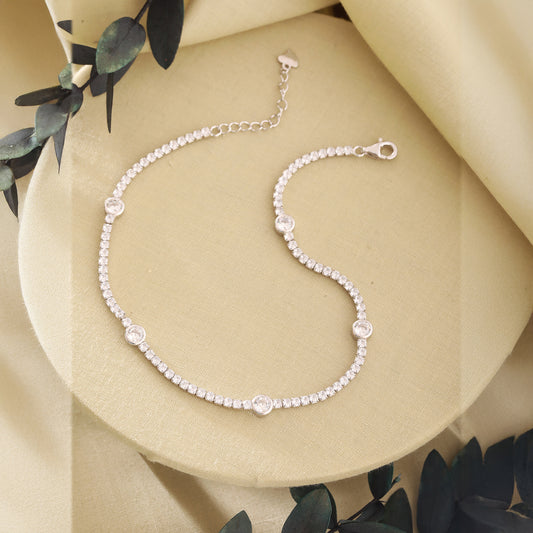 CZ Studded 925 Sterling Silver Anklet