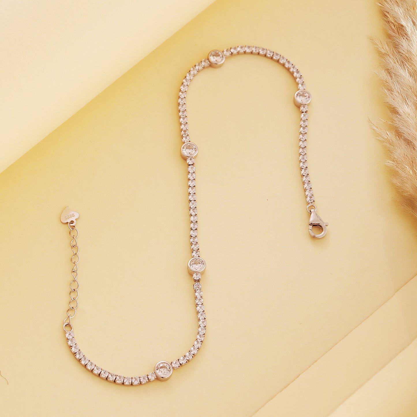 CZ Studded 925 Sterling Silver Anklet