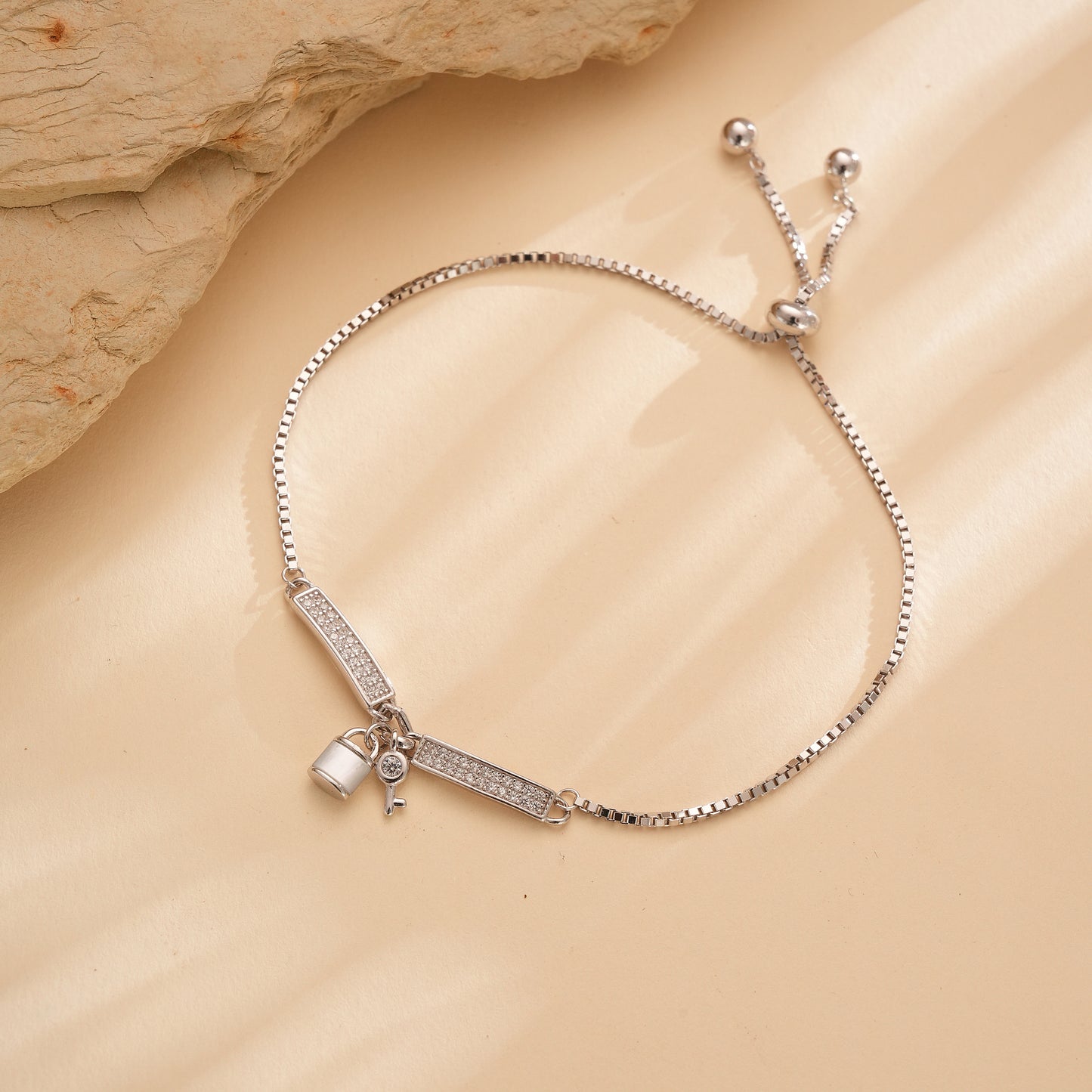 Sterling Silver Lock & Key Charm Bracelet