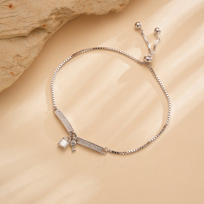 Sterling Silver Lock & Key Charm Bracelet