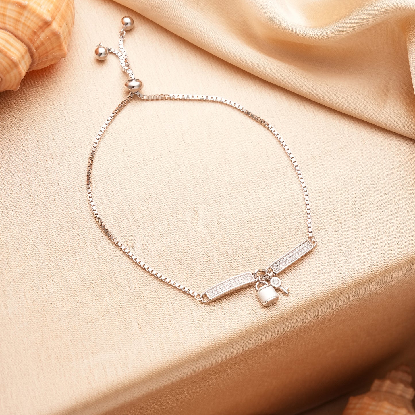 Sterling Silver Lock & Key Charm Bracelet