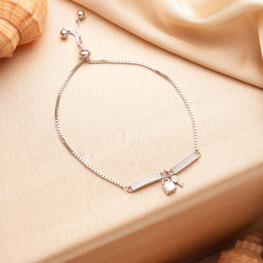 Sterling Silver Lock & Key Charm Bracelet