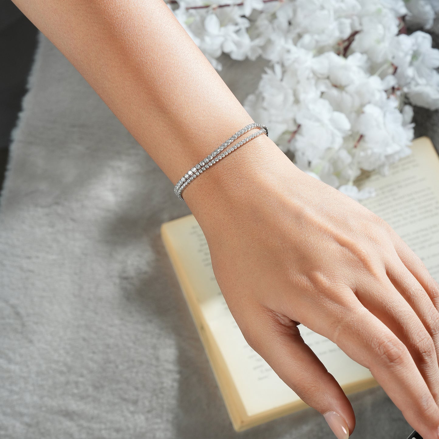 Radiant Dual Line 925 Silver CZ Bracelet