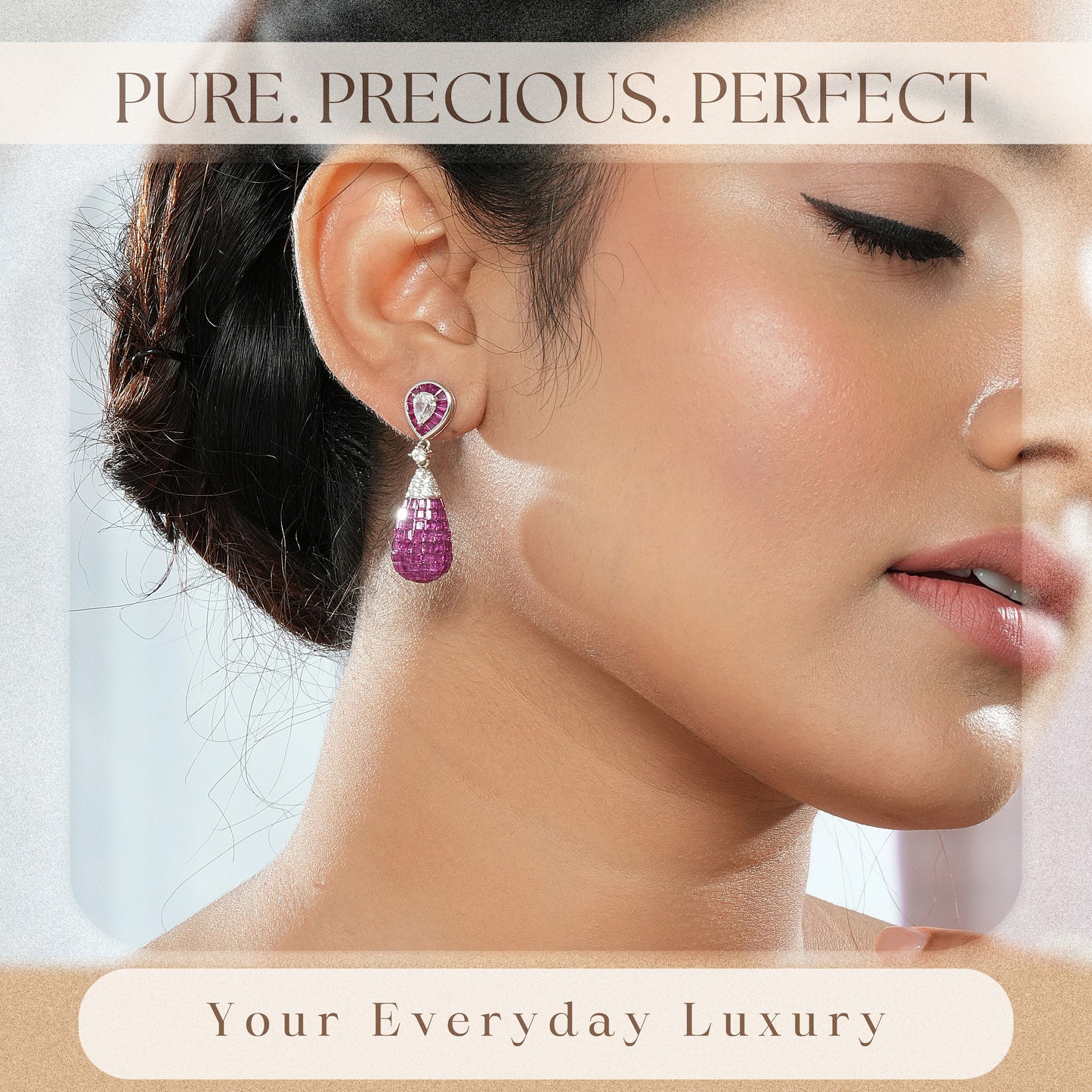 925 Sterling Silver Pink Drop Stone Earrings