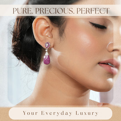 925 Sterling Silver Pink Drop Stone Earrings