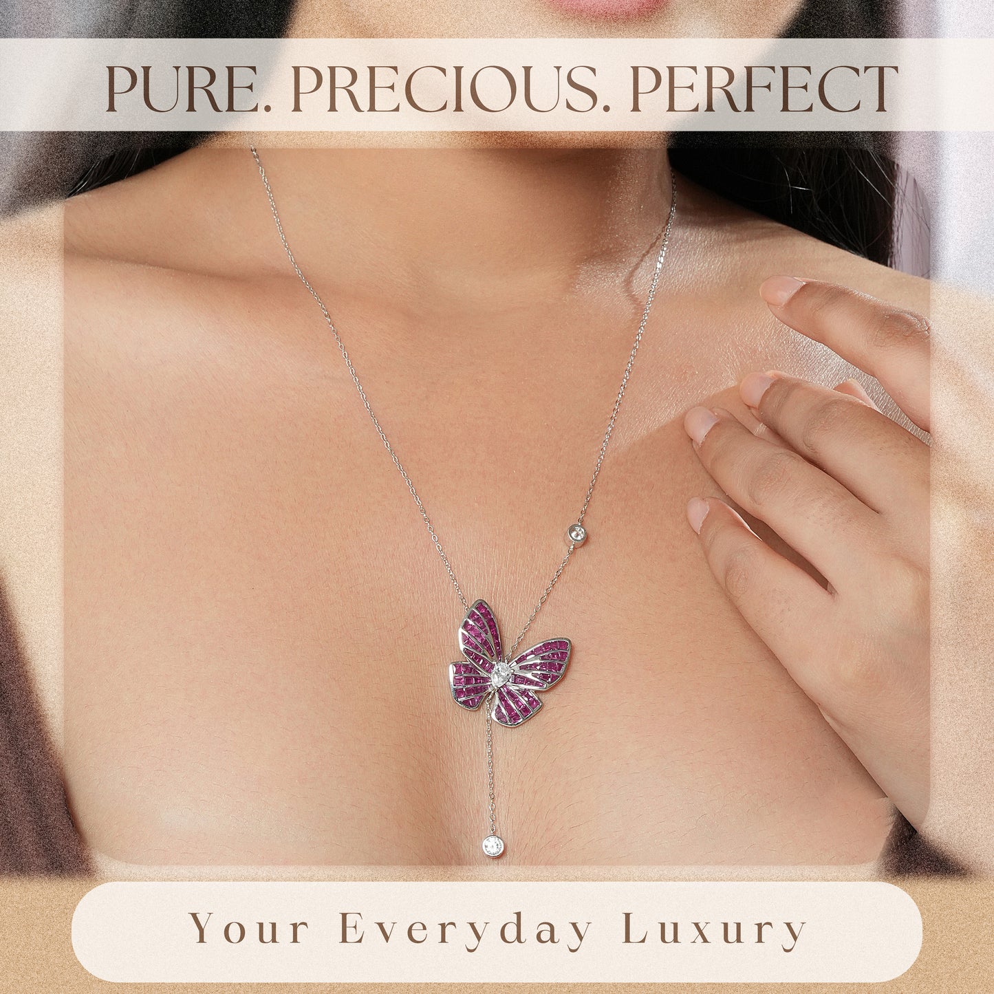 925 Sterling Silver Pink Sapphire Butterfly Necklace