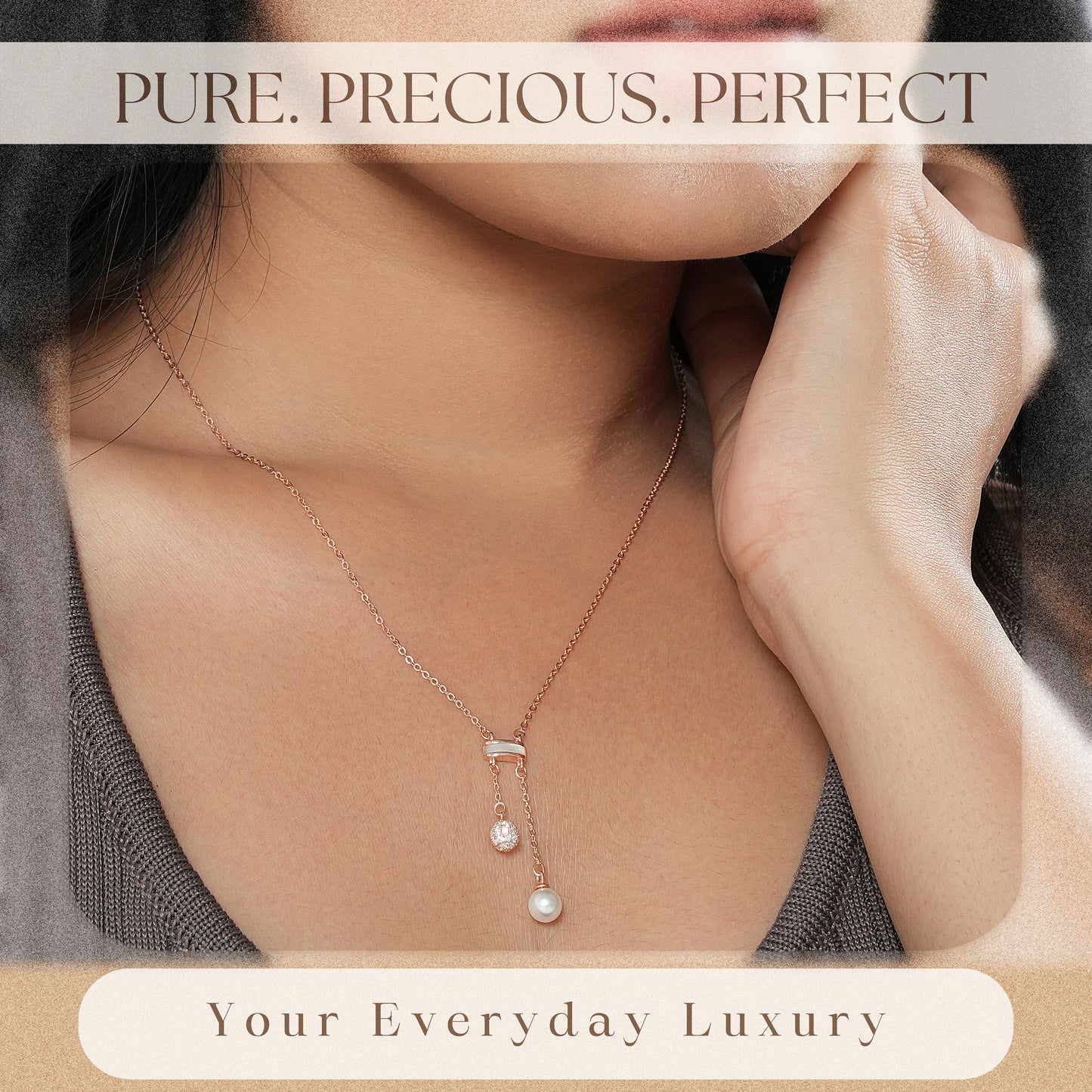 Rose Gold Pearl Locket Chain in 925 Silver