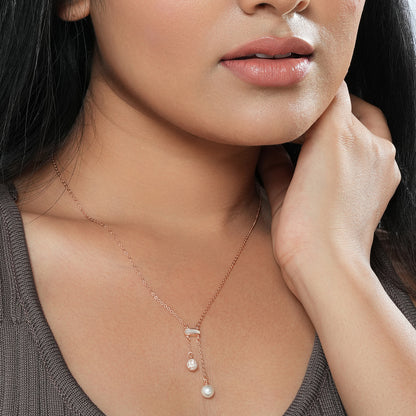 Rose Gold Pearl Locket Chain in 925 Silver