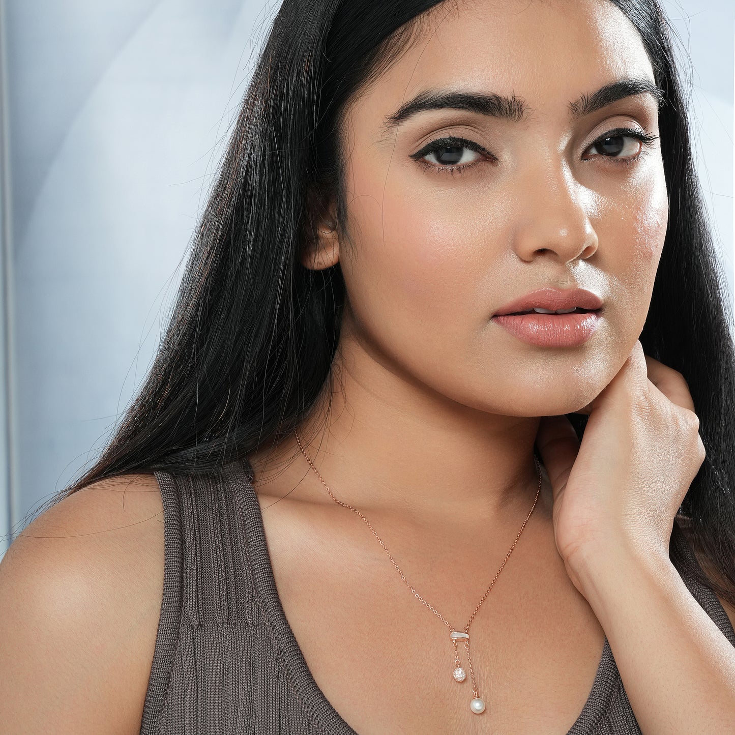Rose Gold Pearl Locket Chain in 925 Silver