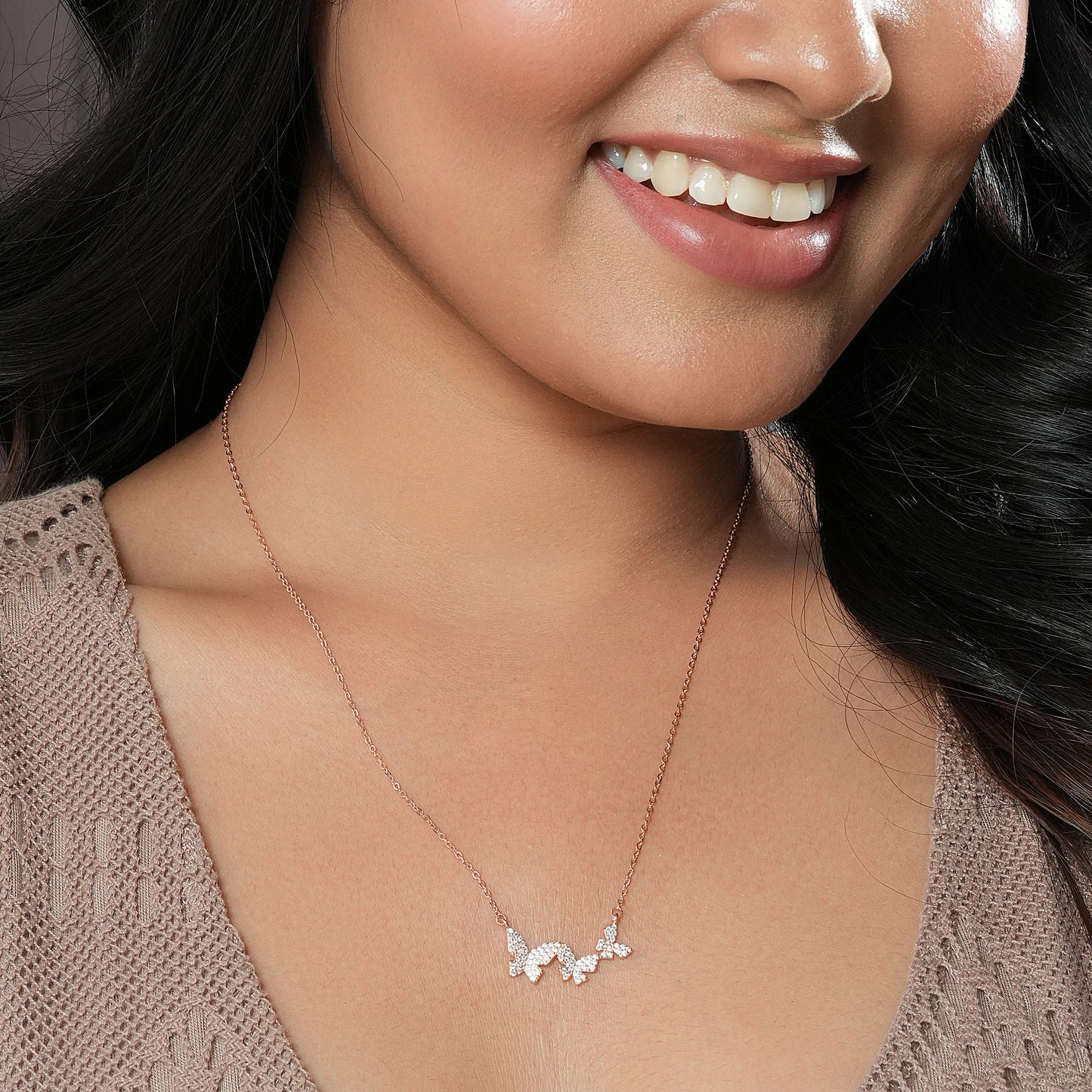 Rose Gold Chain and Butterfly Pendant in 925 Silver