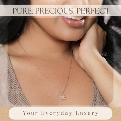 Rose Gold Floral CZ Necklace in 925 Silver
