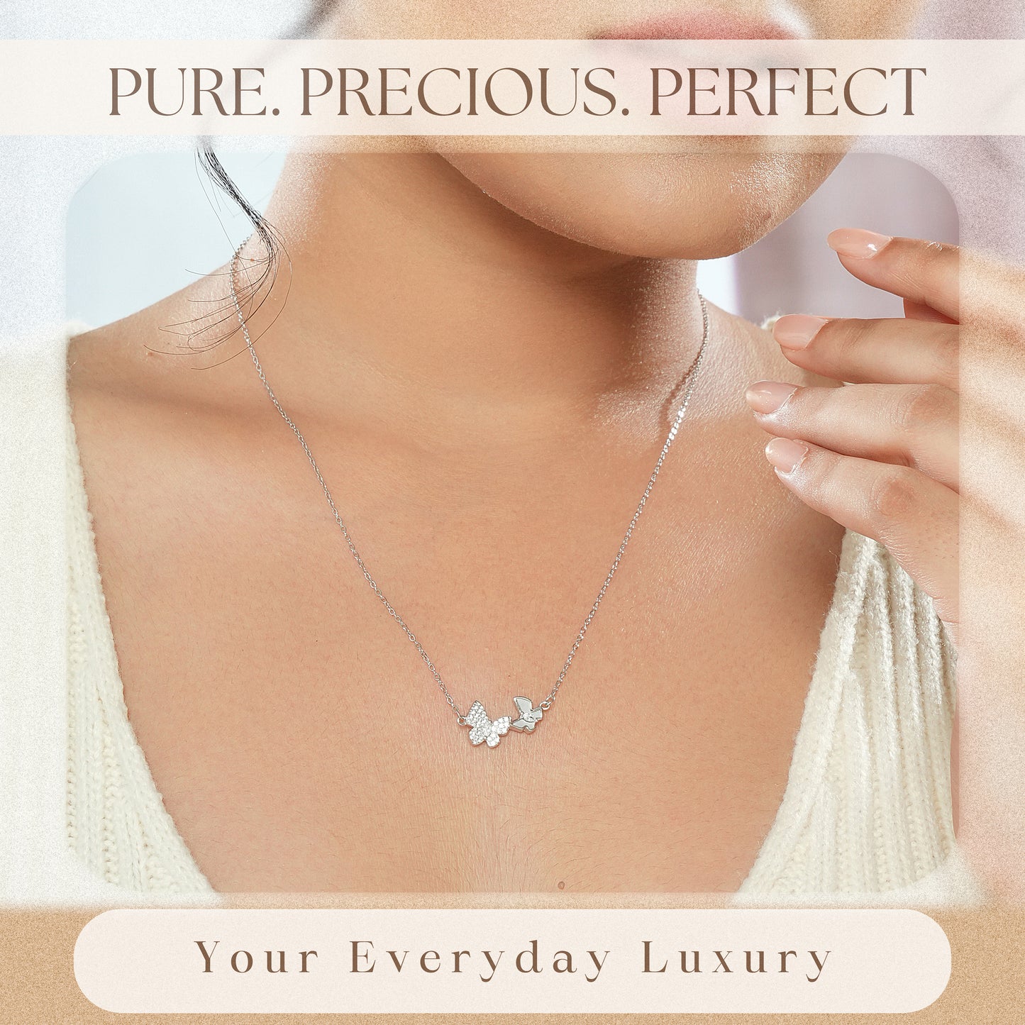Silver 925 CZ Studded Twin Butterfly Locket & Chain