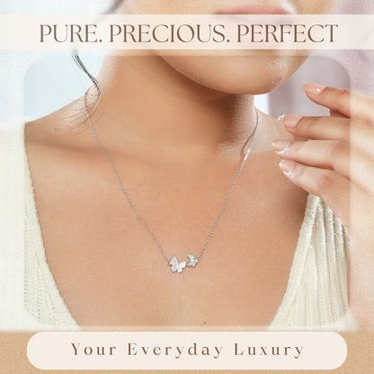 Silver 925 CZ Studded Twin Butterfly Locket & Chain