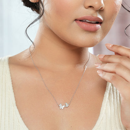 Silver 925 CZ Studded Twin Butterfly Locket & Chain