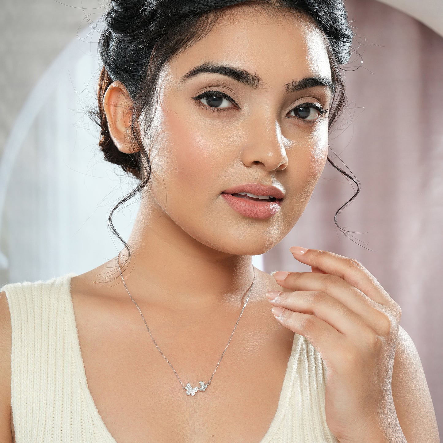 Silver 925 CZ Studded Twin Butterfly Locket & Chain
