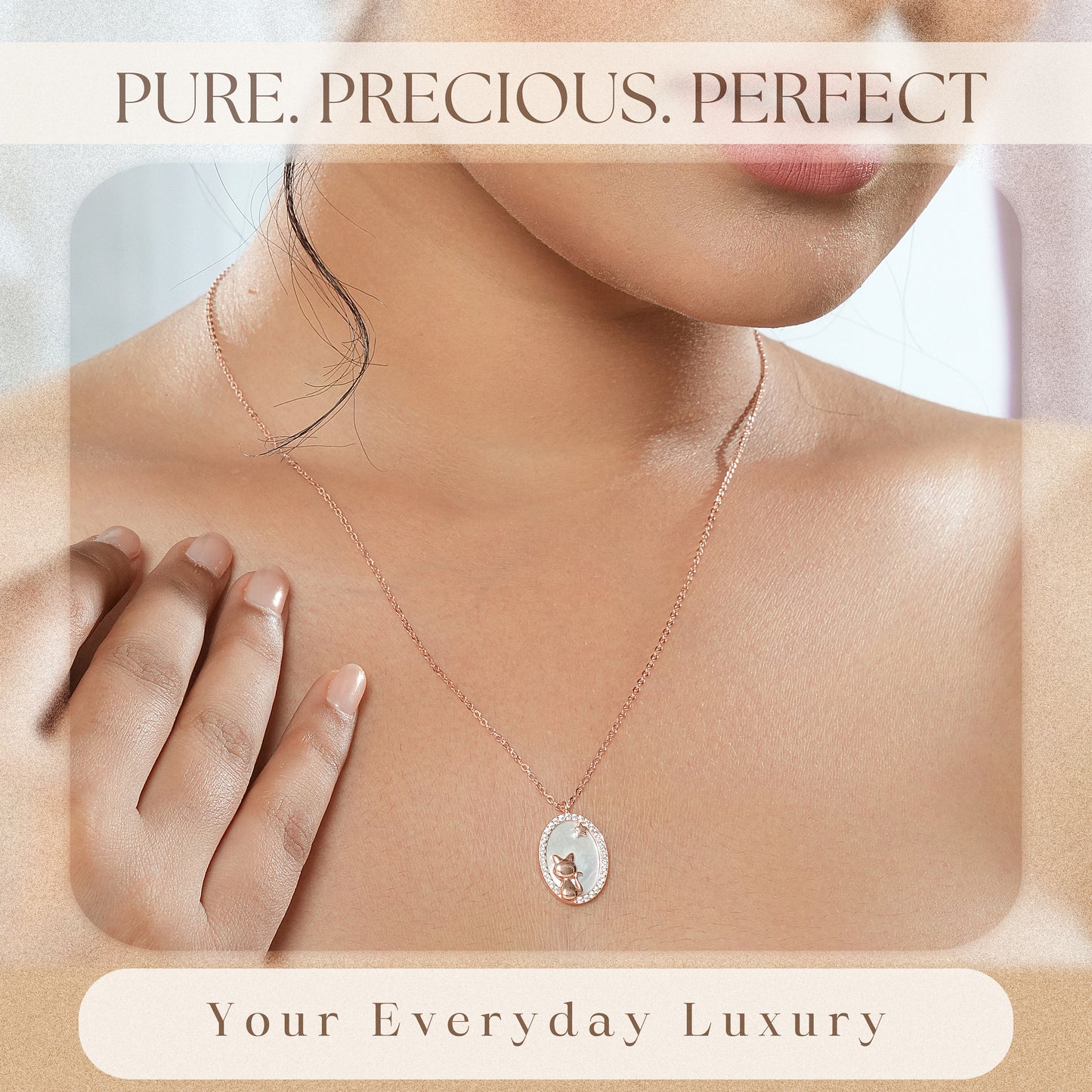 Rose Gold Celestial Cat Pendant & Chain in Sterling Silver