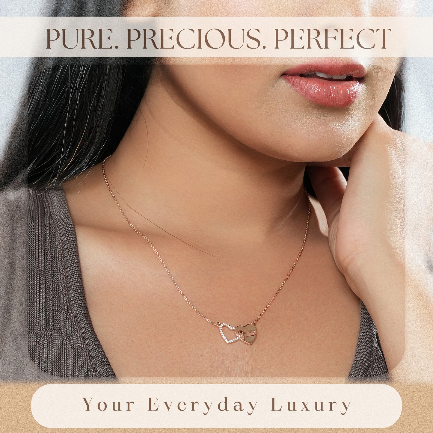 Rose Gold Entwined Hearts Necklace in 925 Silver