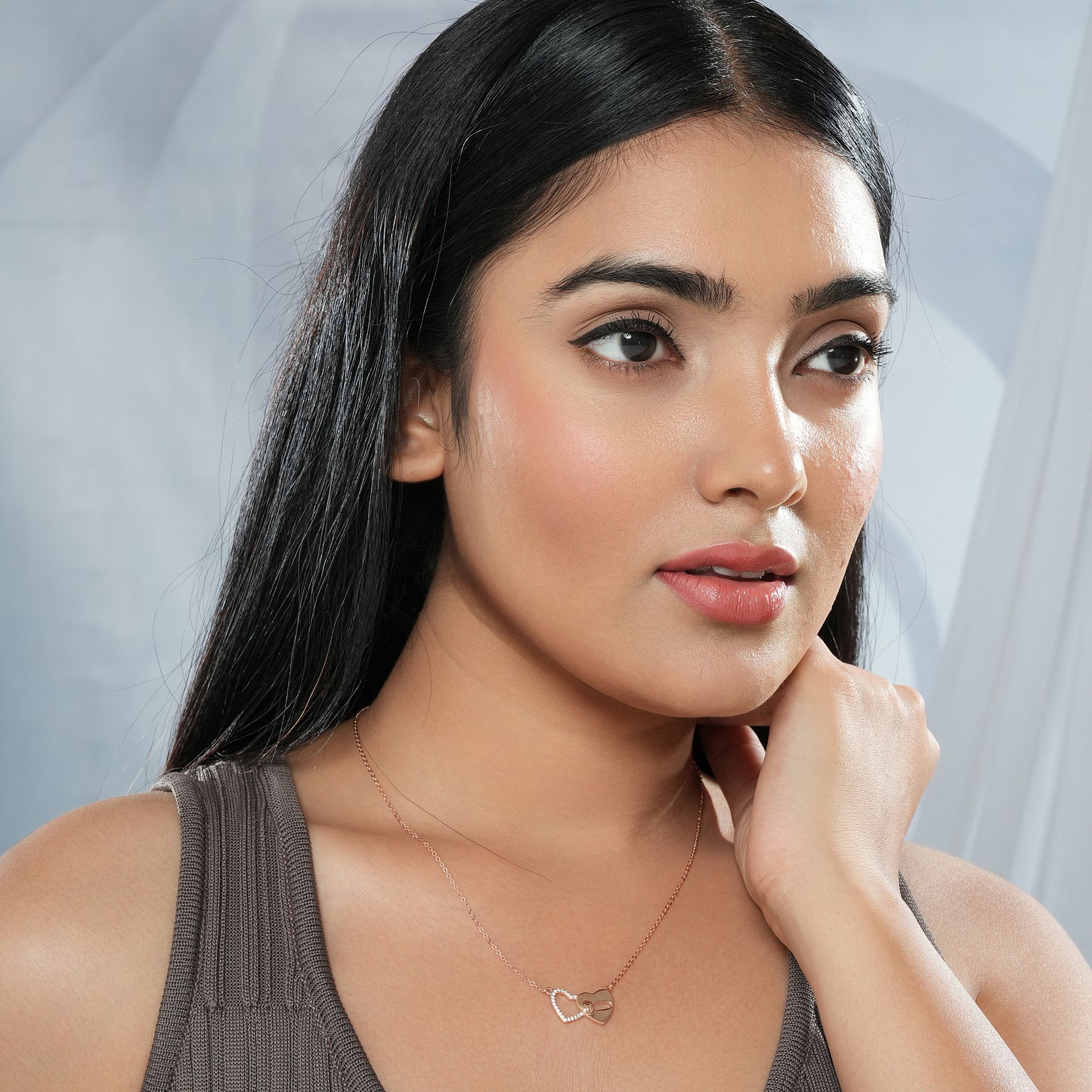 Rose Gold Entwined Hearts Necklace in 925 Silver