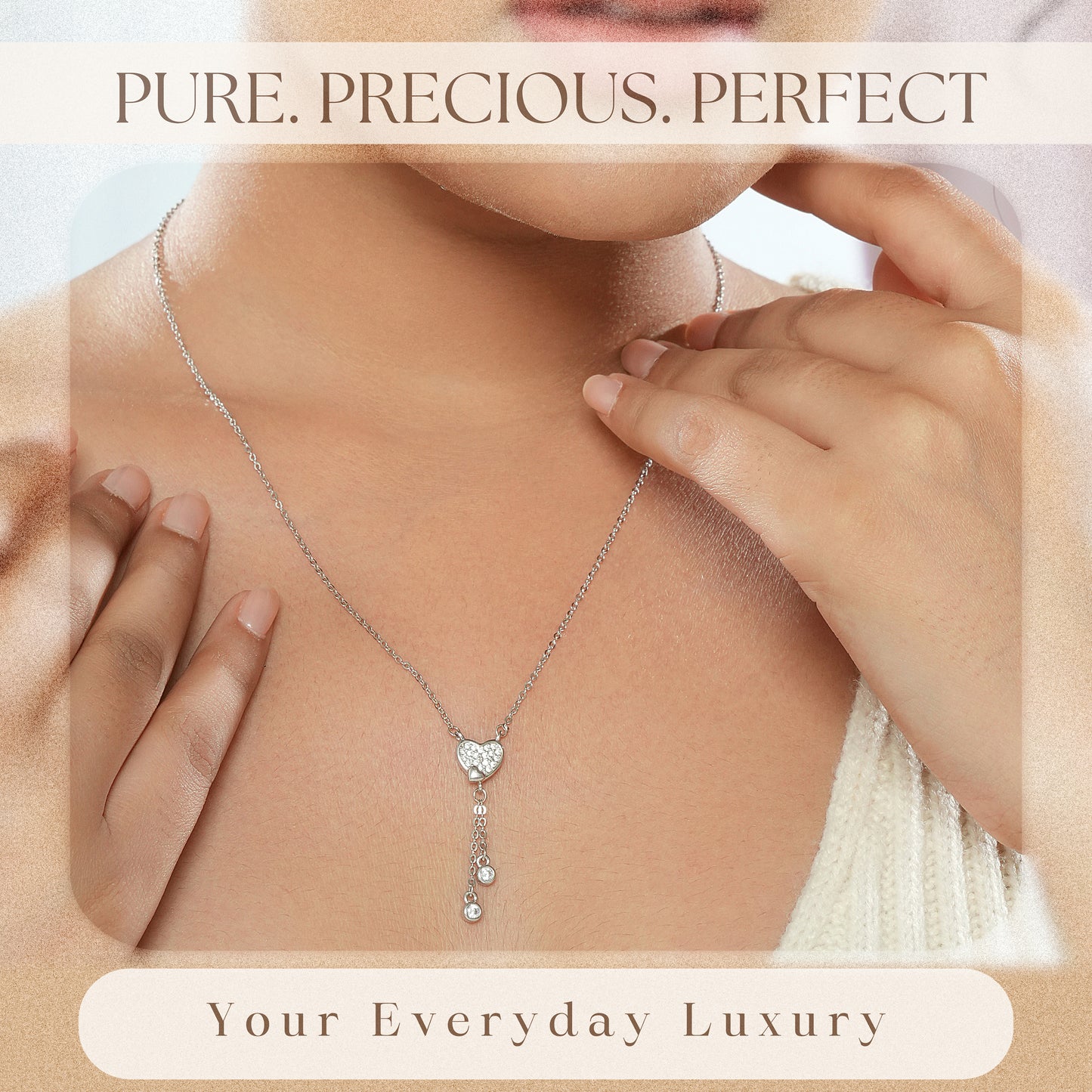 Sterling Silver Heart Drop CZ Necklace