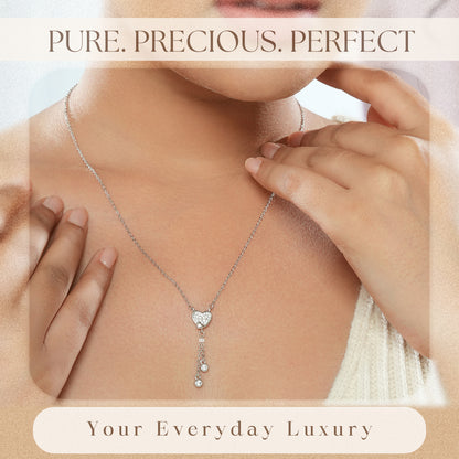 Sterling Silver Heart Drop CZ Necklace