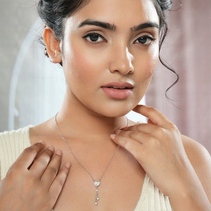 Sterling Silver Heart Drop CZ Necklace