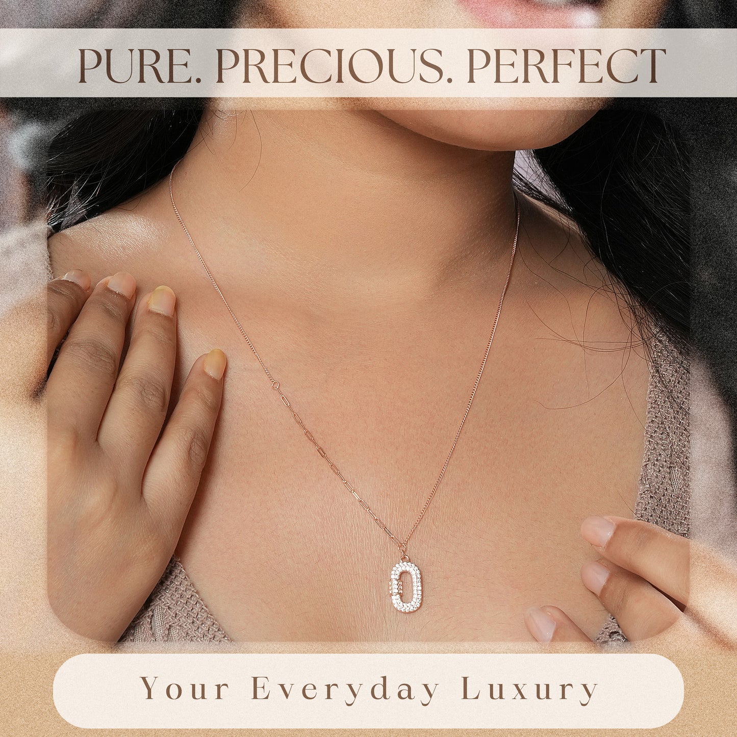 Rose Gold CZ Studded Silver Locket with Chain