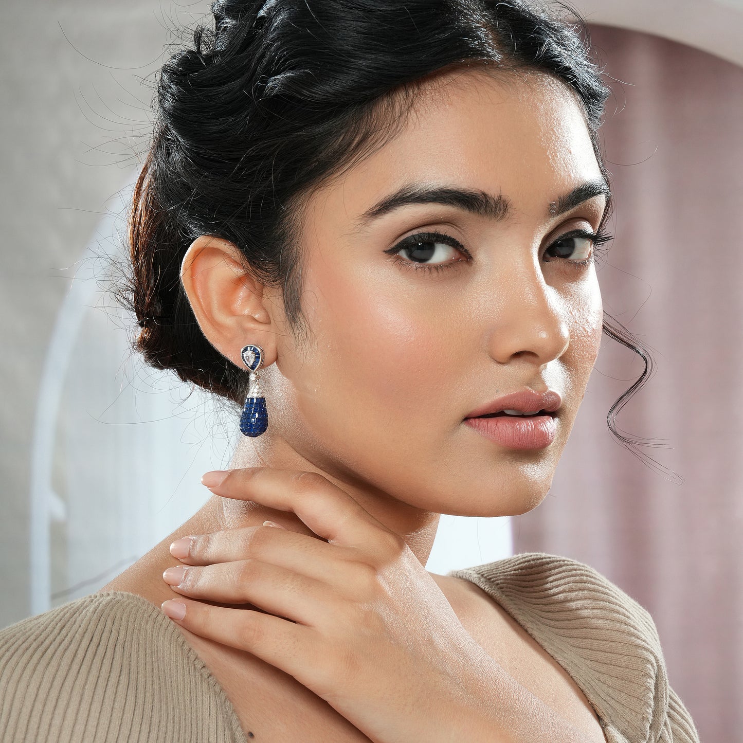 Sterling Silver Blue Drop Stone Earrings