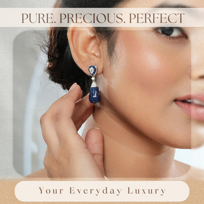 Sterling Silver Blue Drop Stone Earrings