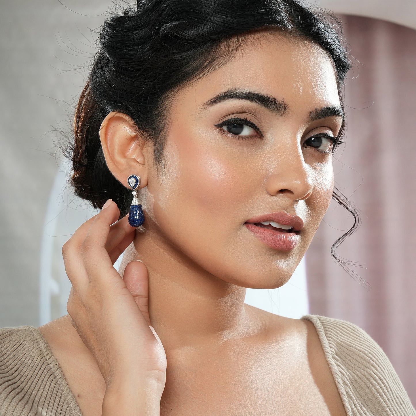 Sterling Silver Blue Drop Stone Earrings