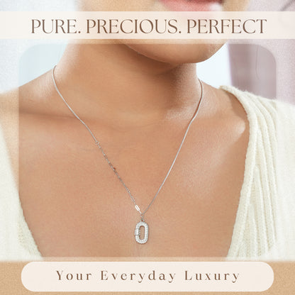 CZ Studded Silver Locket with Chain