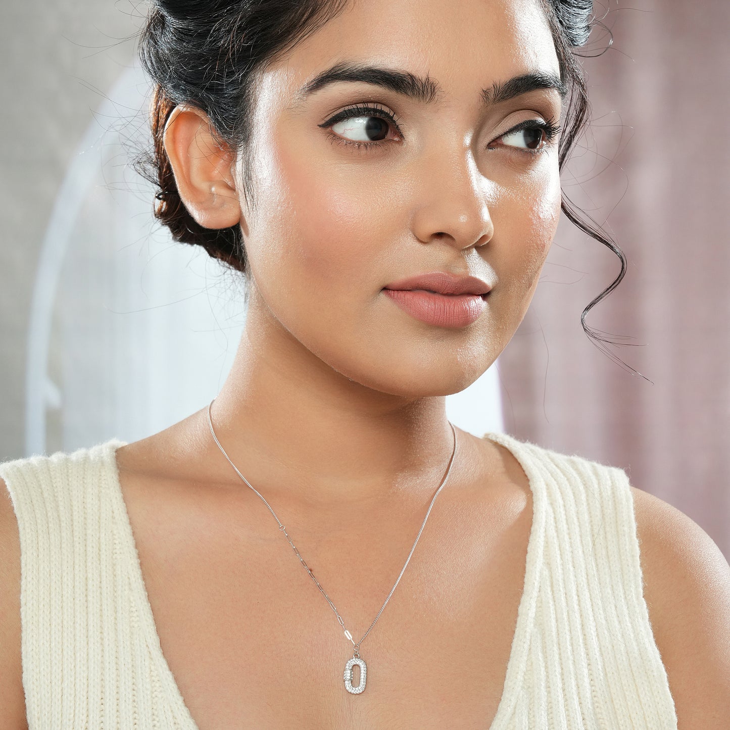 CZ Studded Silver Locket with Chain