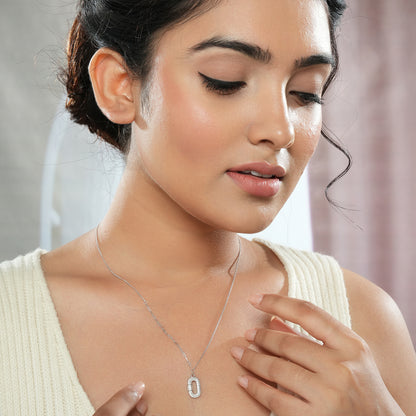 CZ Studded Silver Locket with Chain
