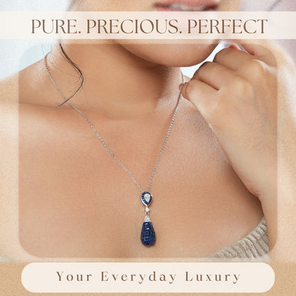 925 Silver Blue Sapphire Drop Pendant Chain