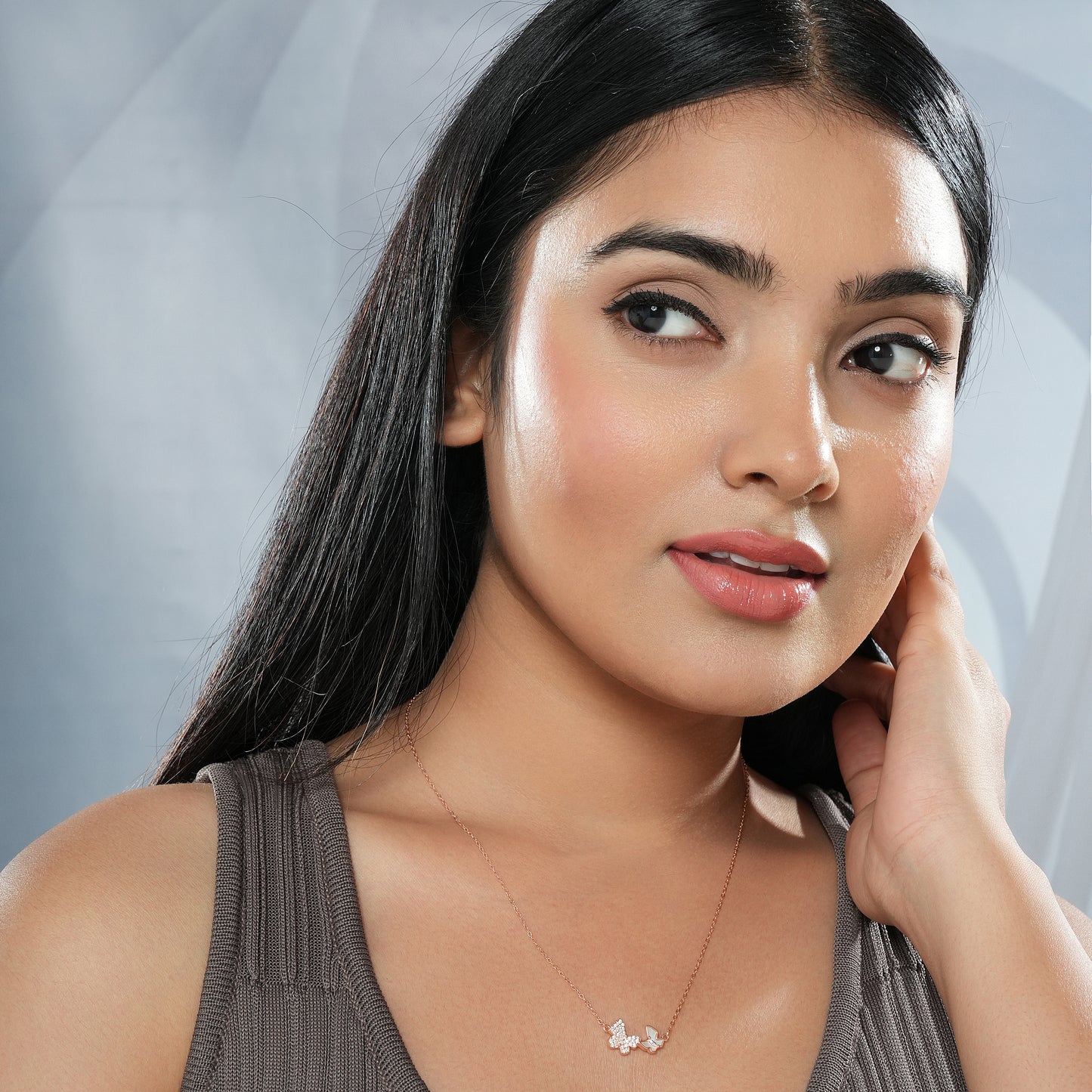 Silver 925 Chain with CZ Rose Gold Twin Butterfly Locket