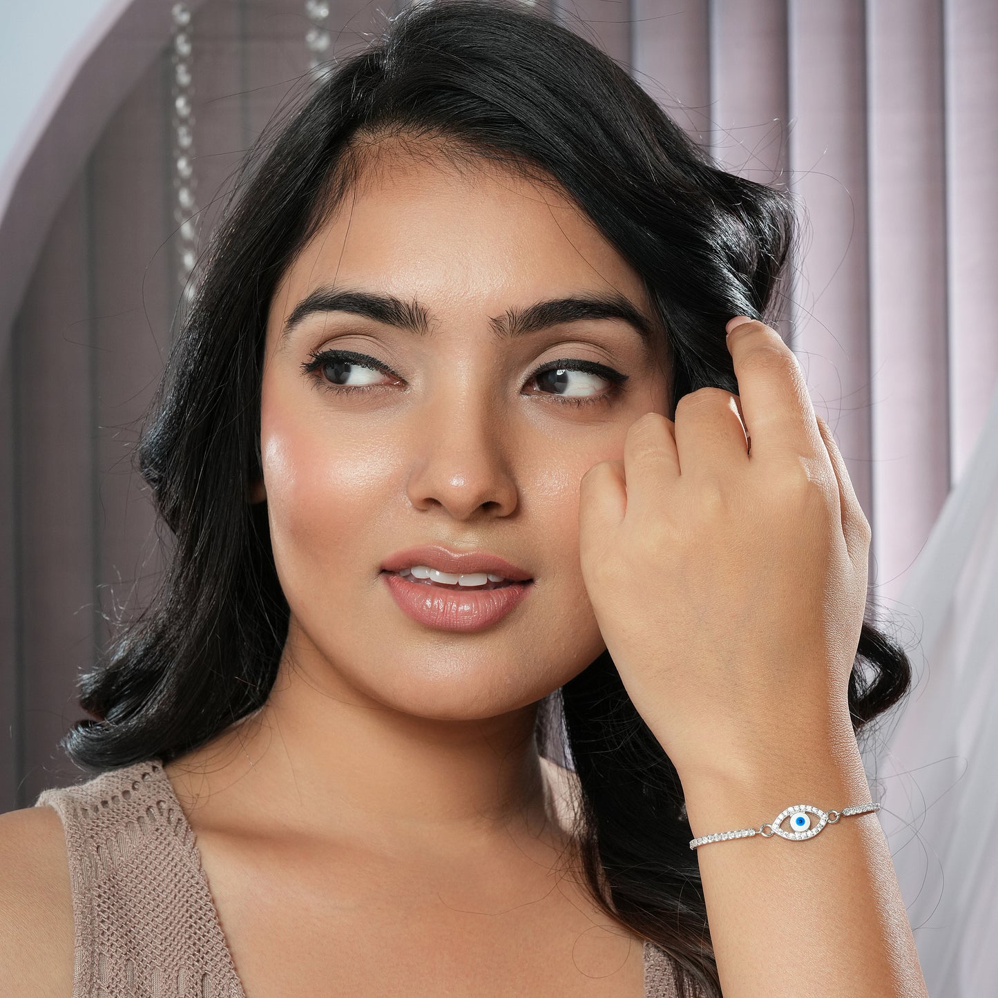Dainty Evil Eye Sterling Silver Bracelet