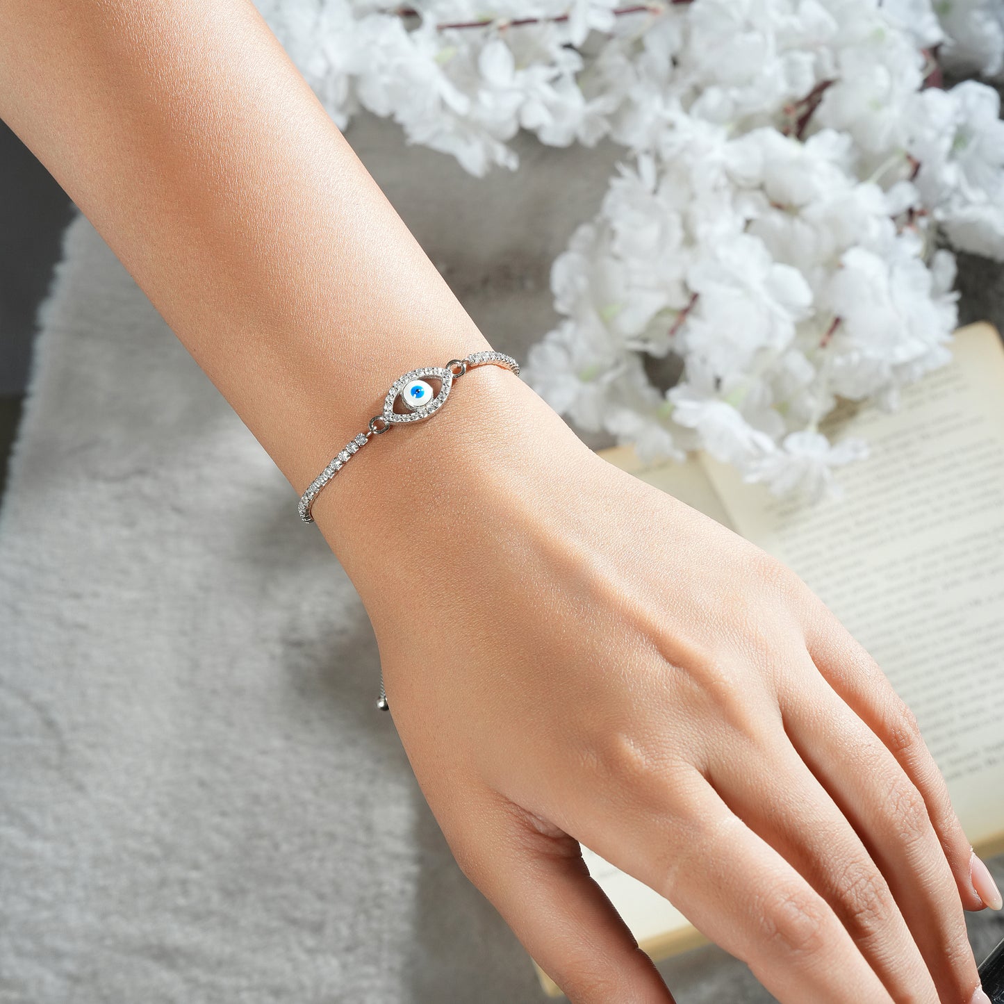Dainty Evil Eye Sterling Silver Bracelet