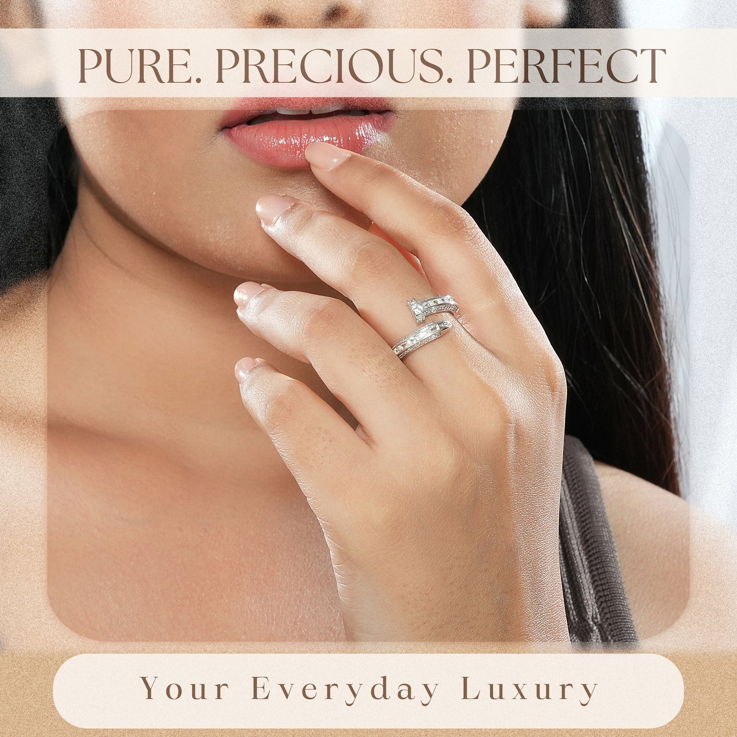 Elegant CZ Studded Silver Ring