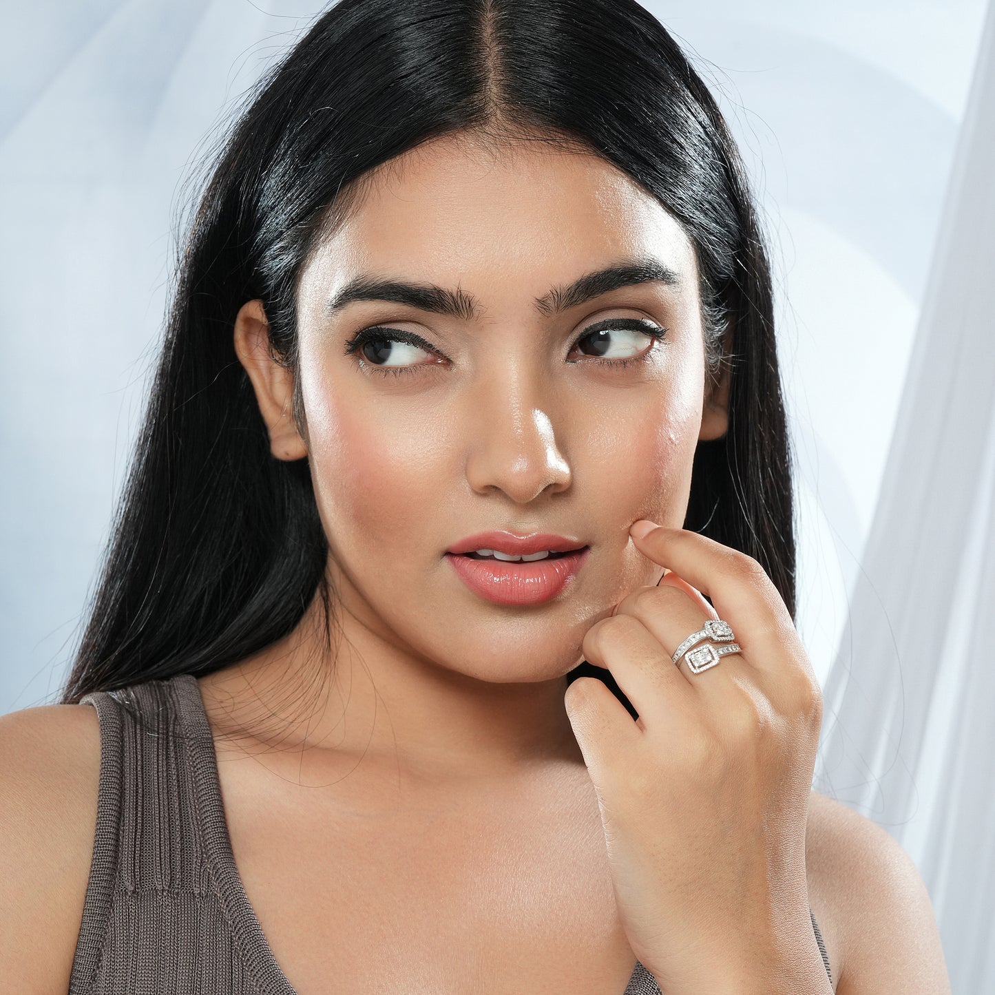 925 Silver Crystal Baguettes Ring