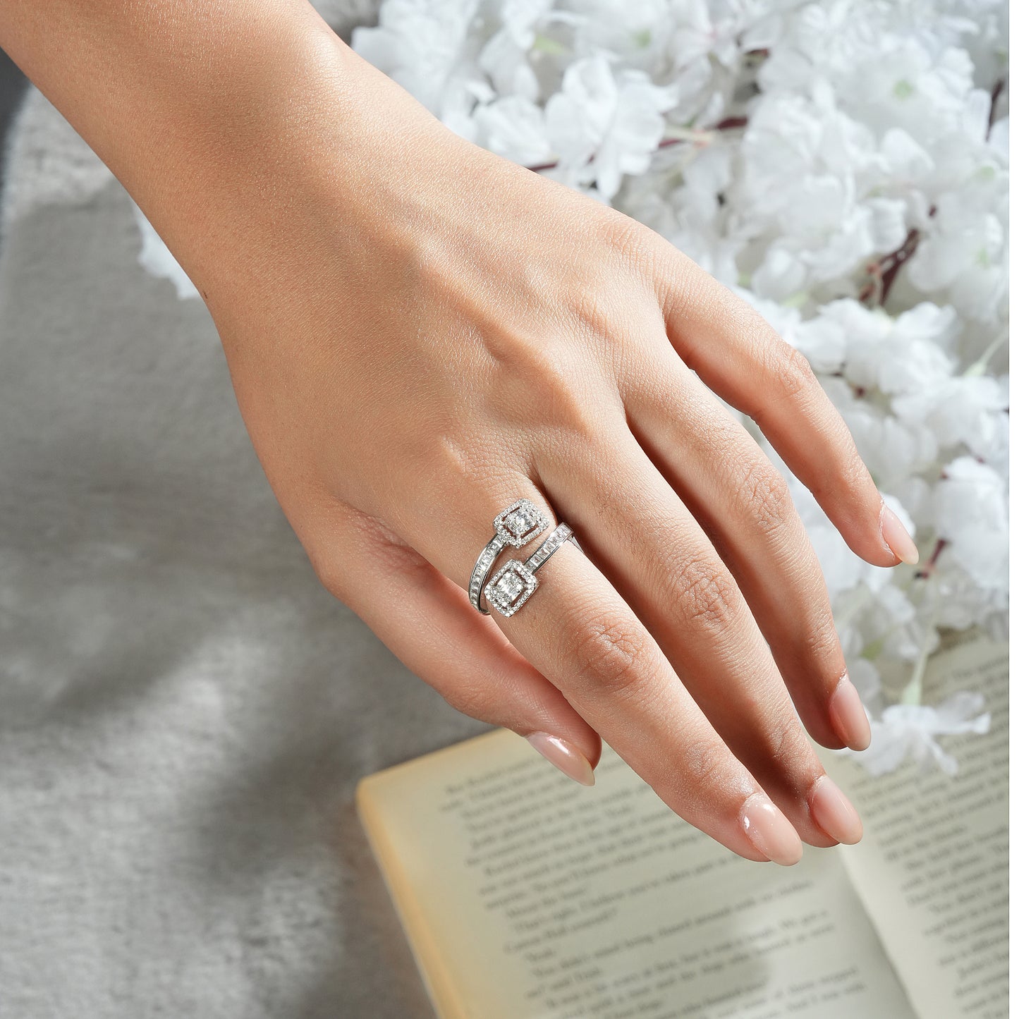 925 Silver Crystal Baguettes Ring