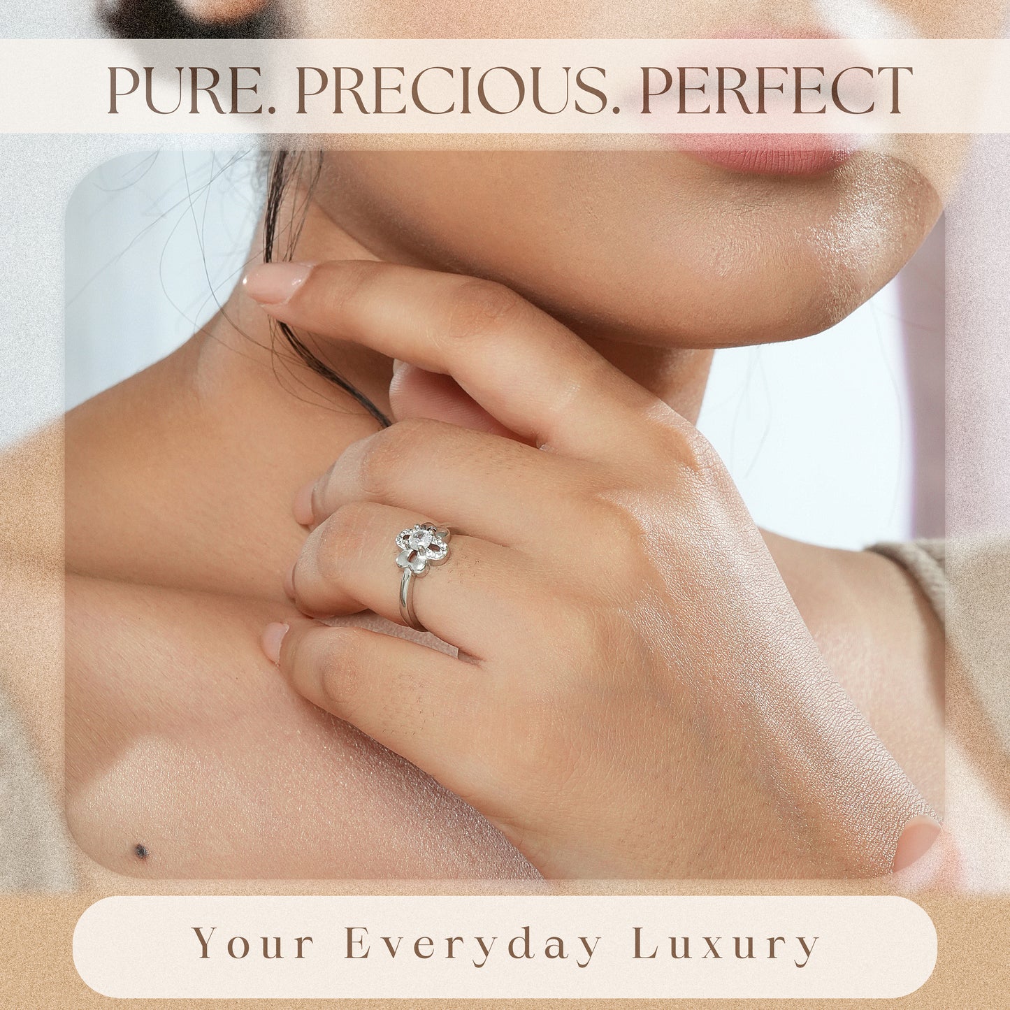 Floral CZ Studded 925 Silver Ring