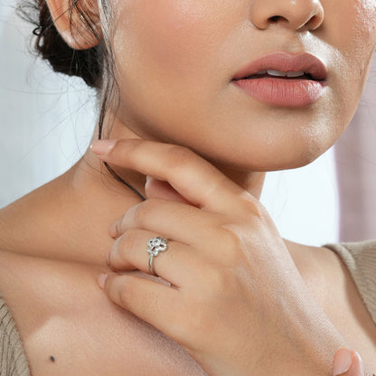 Floral CZ Studded 925 Silver Ring