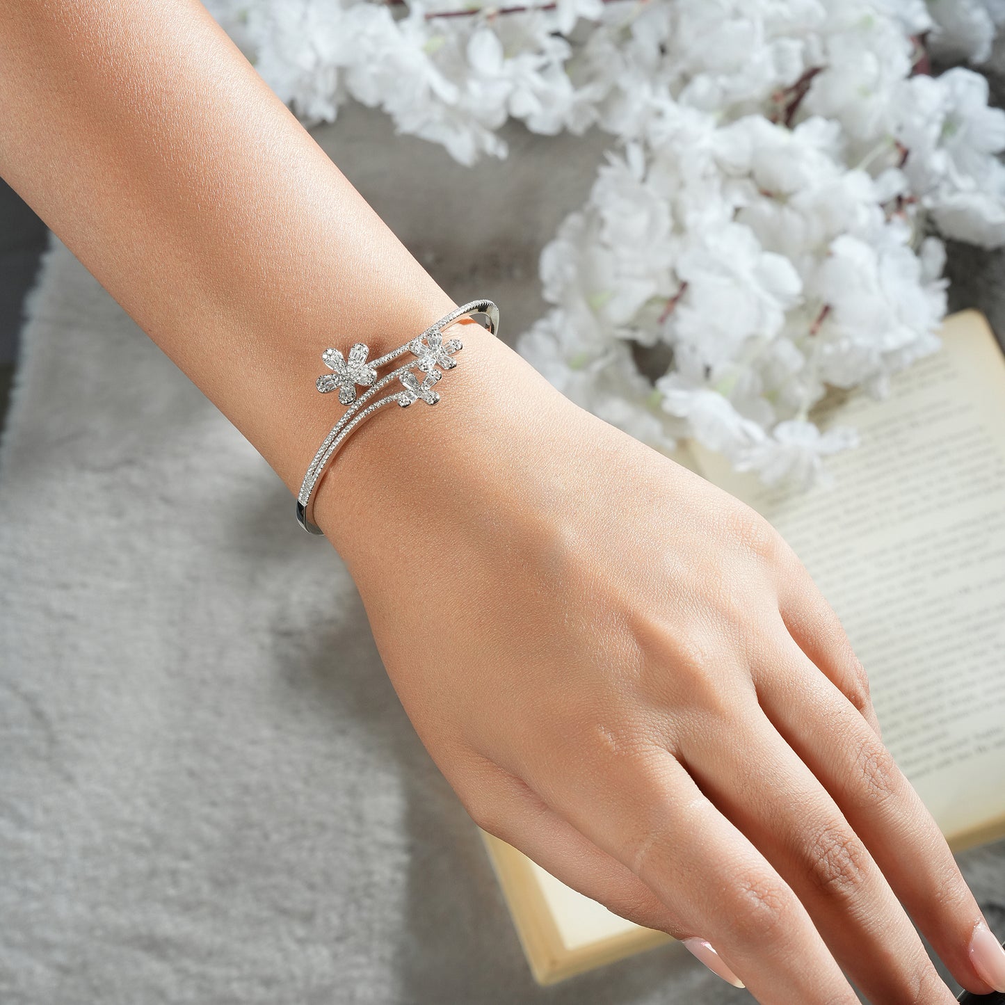 Floral CZ Sterling Silver Bracelet