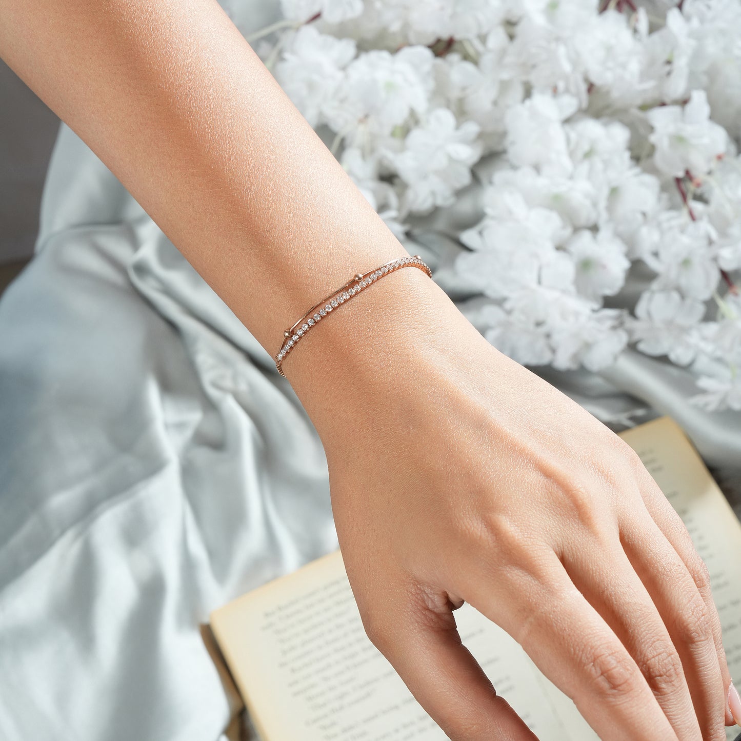 Adjustable Sterling Silver Rose Gold CZ Bracelet