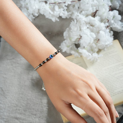 Adjustable 925 Silver Beaded Evil Eye Bracelet