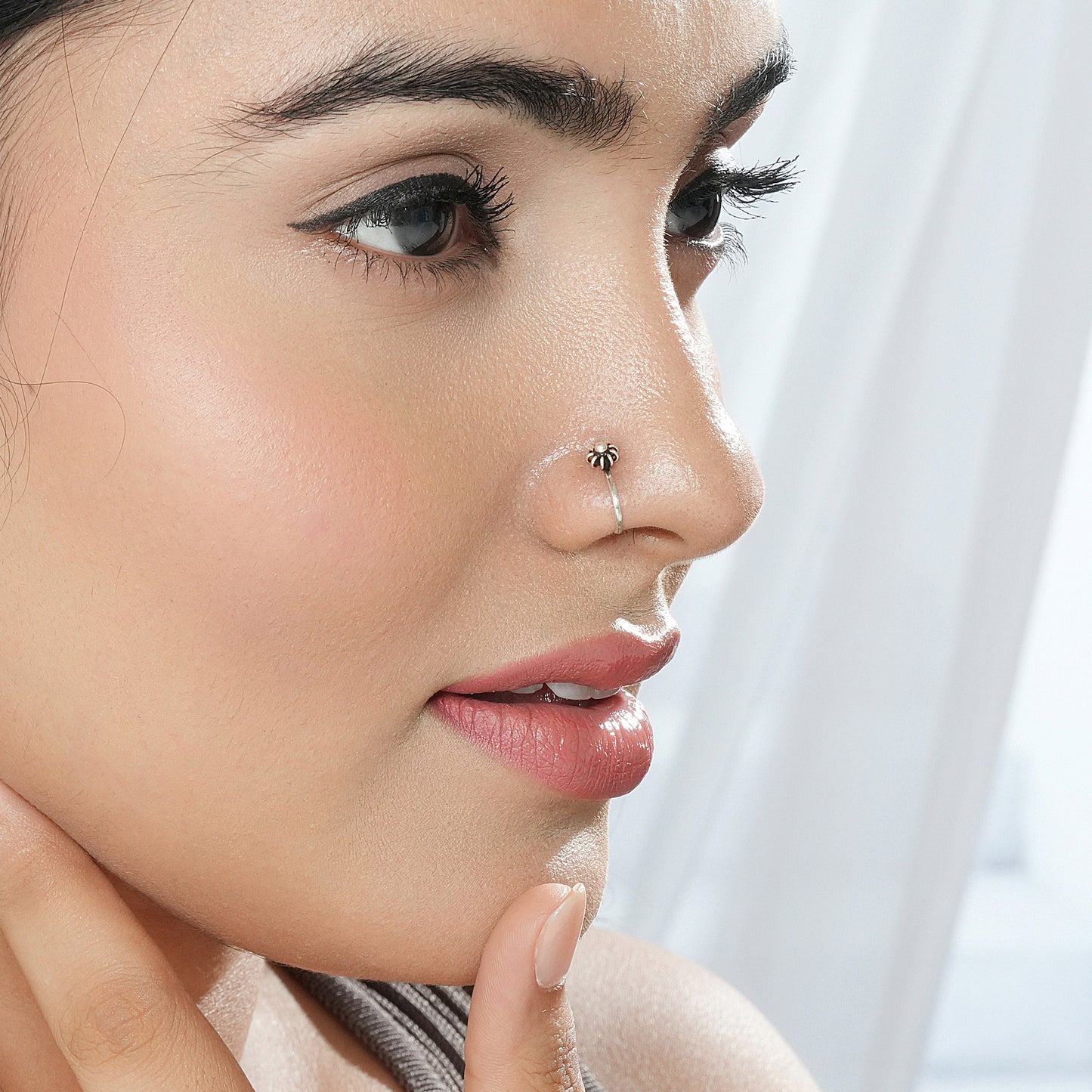 Floral Charm Clip-On 925 Silver Nose Ring - Set of 3