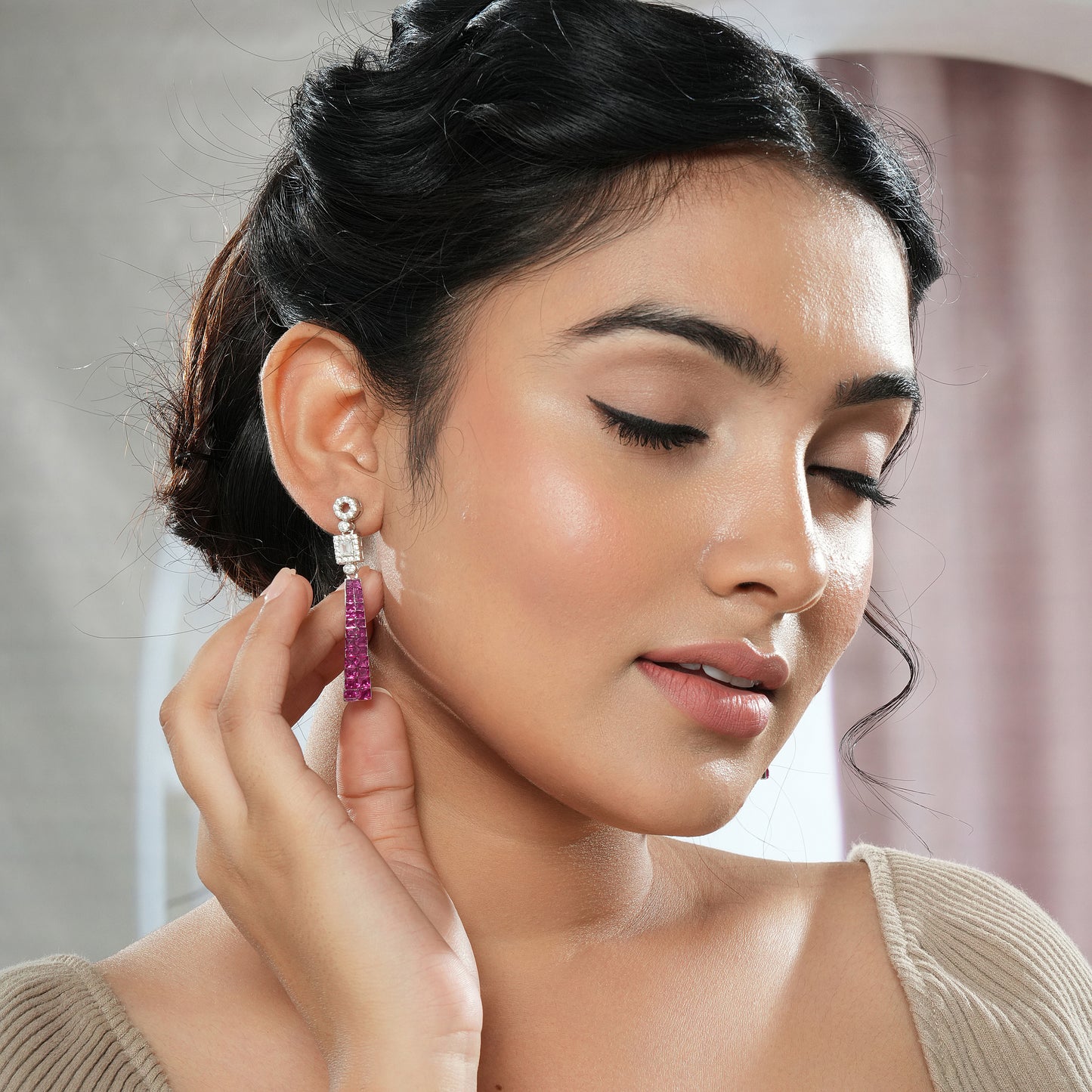 Sterling Silver Pink Stone Earrings