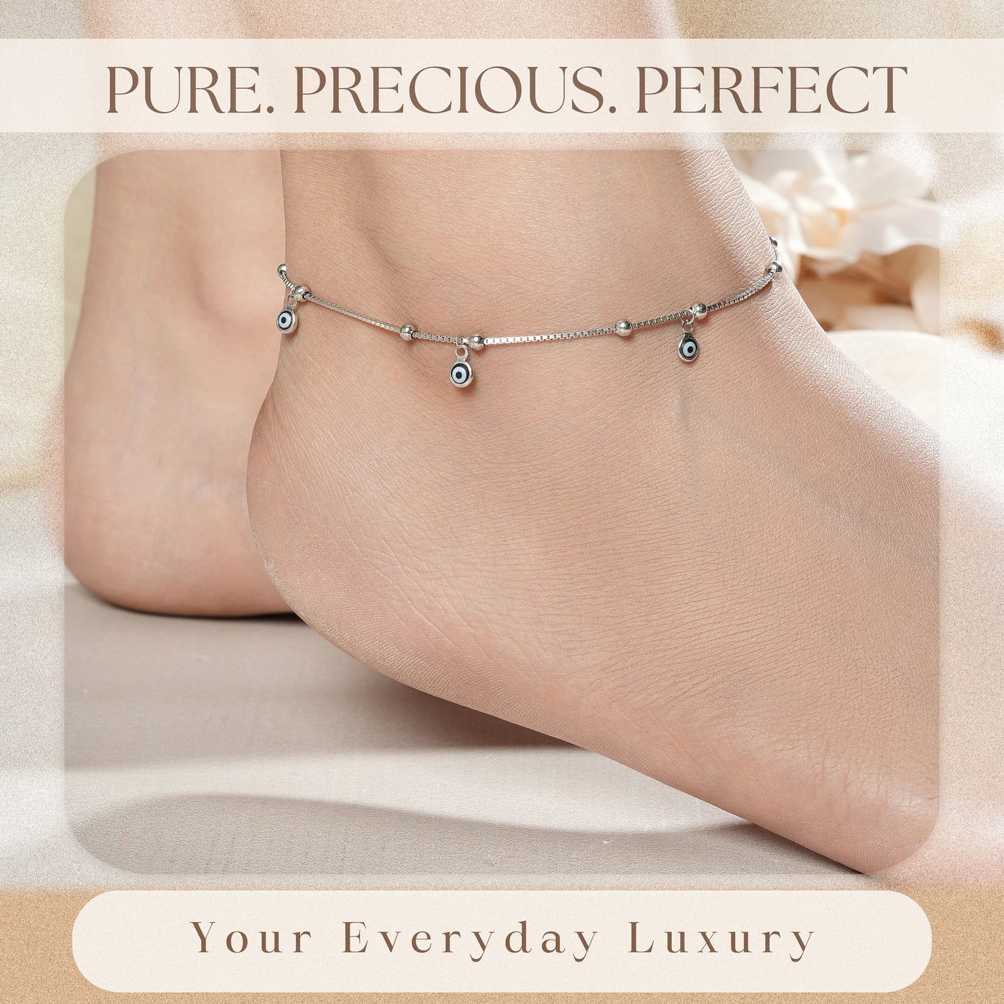 925 Silver Evil Eye Charm Anklet